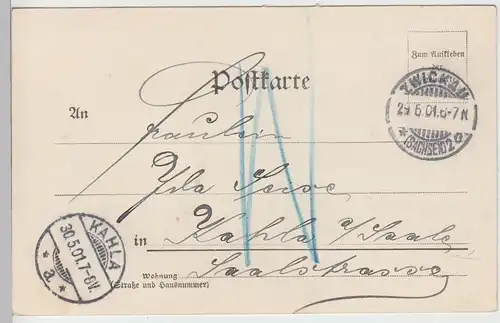 (105748) AK Gruss aus Zwickau, Albertplatz mit Postgebäude, 1901