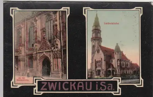 (104799) AK Zwickau i.Sa., Lutherkirche u. Detail Marienkirche, 1909