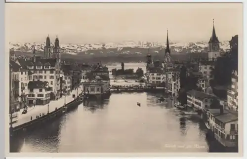 (3360) Foto AK Zürich, Stadtansicht, Alpen, vor 1945