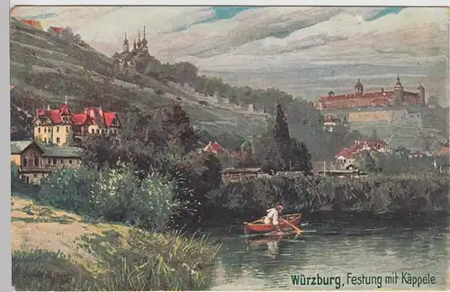(95084) Künstler AK Würzburg, Festung mit Käppele, vor 1945