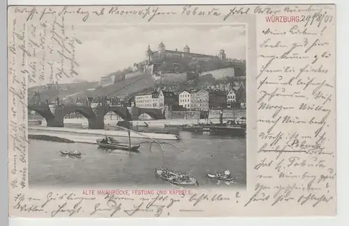 (76059) AK Würzburg, Alte Mainbrücke, Festung Marienberg 1903
