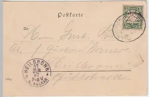 (29080) AK Würzburg, Panorama, Bahnpost 1897