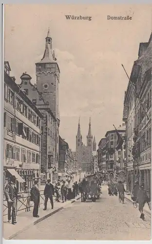 (114378) AK Würzburg, Domstraße, Grafeneckart, Dom, Pferdefuhrwerk 1916