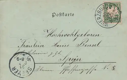 (107757) AK Gruß aus Würzburg, Festung Marienberg, Kähne, Mondscheinkarte 1897