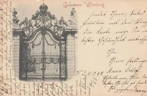 (107756) AK Gruß aus Würzburg, Schlosstor 1898