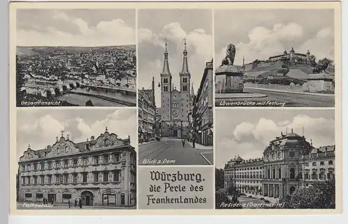 (101583) AK Würzburg, Mehrbildkarte m. Falkenhaus, vor 1945