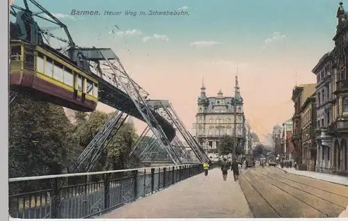 (95343) AK Barmen, Neuer Weg mit Schwebebahn, 1911