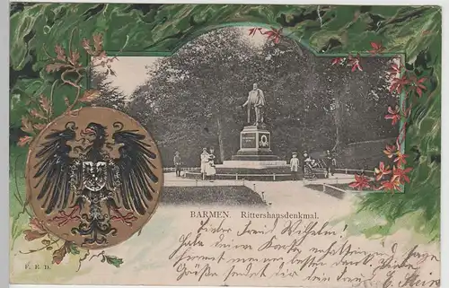 (76660) AK Barmen, Rittershausdenkmal, Prägewappen Golddruck 1902