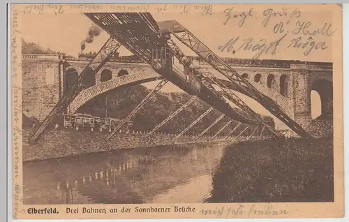 (114562) AK Elberfeld, Wuppertal, Schwebebahn, Sonnborner Brücke 1914