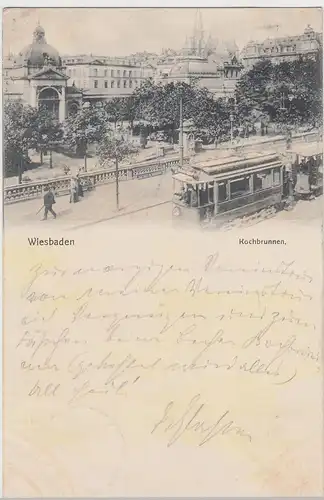 (98828) AK  Wiesbaden, Kochbrunnen, Straßenbahn 1904