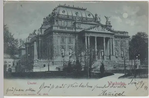 (94823) AK Wiesbaden, Theater, Mondscheinkarte 1899