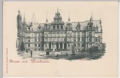 (90069) AK Gruss aus Wiesbaden, Rathaus, bis 1905