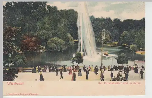 (84832) AK Wiesbaden, Kursaalweiher und Fontäne, 1903