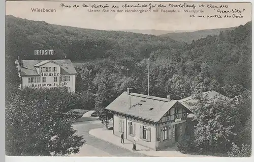 (82814) AK Wiesbaden, Untere Station d. Nerobergbahn m. Beausite, vor 1945