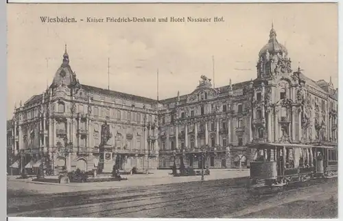 (8086) AK Wiesbaden, Kaiser Friedrich Denkmal, Hotel Nassauer Hof 1910