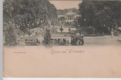 (76146) AK Gruß aus Wiesbaden, Kursaalplatz mit Bahn, bis um 1905