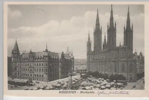 (75959) AK Wiesbaden, Marktplatz, Marktkirche, Neues Rathaus, vor 1945