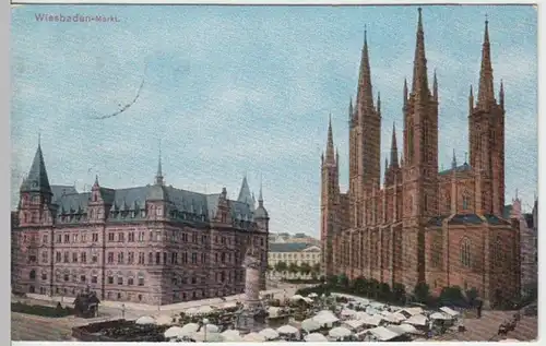 (7435) AK Wiesbaden, Rathaus, Marktkirche 1911