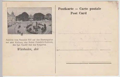 (43083) AK Wiesbaden, Hotel Nassau, Hotel Cecilie, Badhaus, um 1905