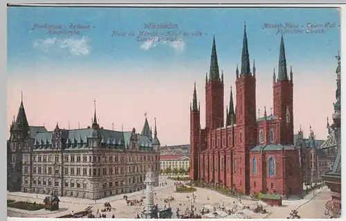 (23351) AK Wiesbaden, Rathaus, Marktkirche, vor 1945