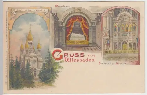 (15345) AK Gruß aus Wiesbaden, Griechische Kapelle, Litho bis 1905