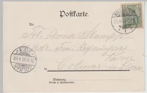 (114625) AK Gruss aus Wiesbaden, Totalansicht vom Neroberg 1900