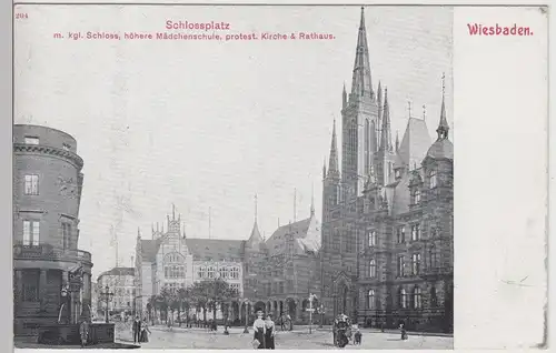 (113422) AK Wiesbaden, Schlossplatz, Höhere Mädchenschule, vor 1945