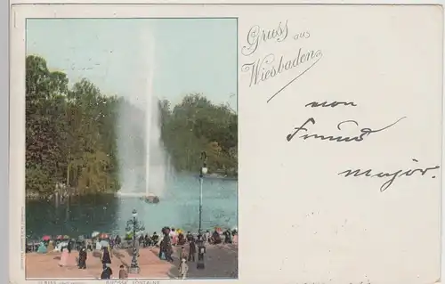 (111038) AK Gruss aus Wiesbaden, Große Fontäne, 1899