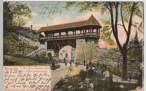 (109798) AK Wiesbaden, Heidenmauer, Römisches Tor, Römertor 1904