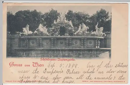 (51026) AK Gruss aus Wien, Schönbrunn-Neptungrotte, 1899