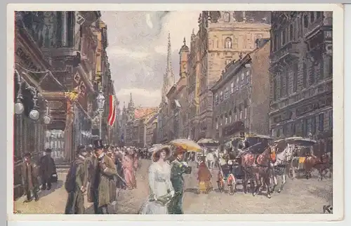 (110115) Künstler AK Wien, Kärntnerstraße, Pferdedroschken, vor 1945