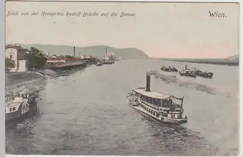 (109129) AK Wien, Blick von der Kronprinz Rudolf Brücke auf die Donau, um 1908