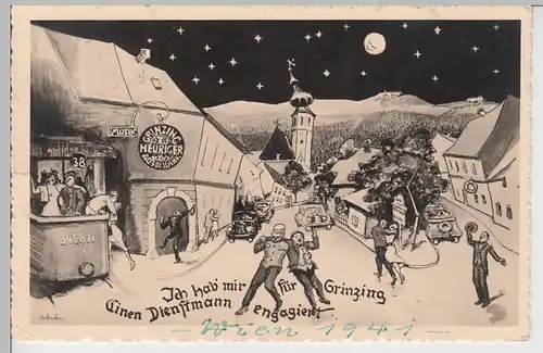 (107546) AK Scherzbild "Ich hab mir für Grinzing einen Dienstmann engagiert"1941