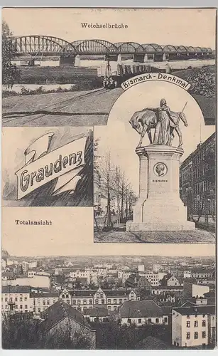 (88953) AK Graudenz, Grudzi?dz, Mehrbild m. Weichselbrücke, 1917