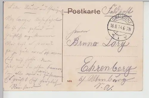 (112679) AK Graudenz, Grudzi?dz, Weichselbrücke, Feldpost 1914