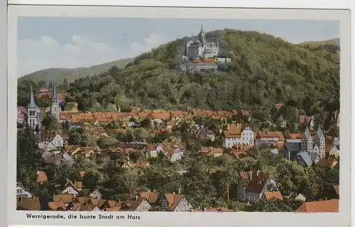 (96803) AK Wernigerode, Panorama mit Schloss 1955