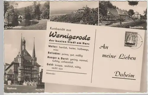 (80898) Foto AK Wernigerode, Mehrbildkarte Kurzbericht, 1956
