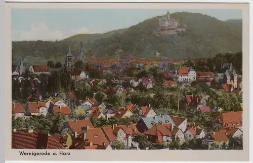 (52882) AK Wernigerode, Harz, Stadtansicht mit Schloss 1955