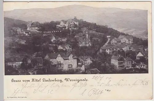 (104765) AK Wernigerode, Blick zum Hotel Lindenberg, 1900