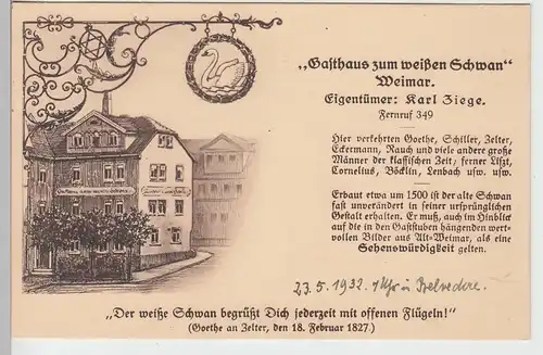 (97748) Künstler AK Weimar, Gasthaus zum weißen Schwan 1932