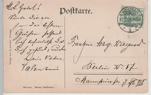 (78651) AK Weimar, Hoftheater, Goethe Schiller Denkmal 1908