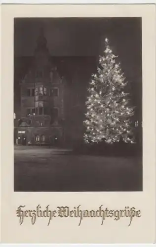 (4056) Foto AK Weihnachten, beleucht. Weihnachtsbaum, Rathaus 1932