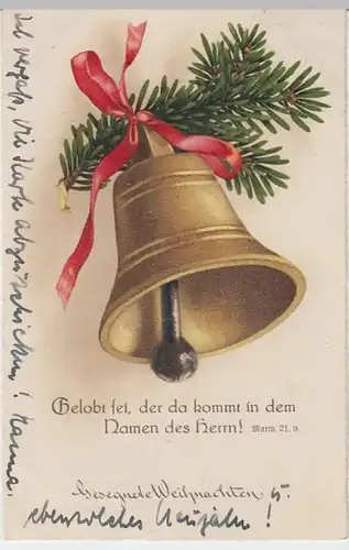 (13285) AK Weihnachten, Glocke, Schleife, Zweig 1937
