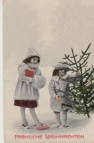 (108205) AK Fröhliche Weihnachten, Mädchen mit Baum u. Geschenken, vor 1945