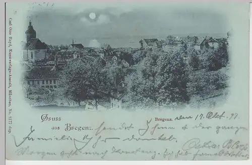 (109935) AK Gruß aus Bregenz, Bodensee, Mondscheinkarte 1897
