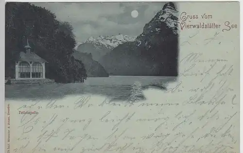 (107590) AK Gruss vom Vierwaldstättersee, Tellskapelle, Mondscheinkarte 1899