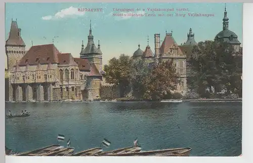 (110154) AK Budapest, Burg Vajdahunyad, Stadtwäldchen Teich 1913
