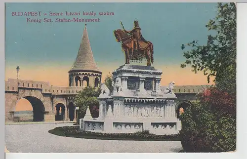(110130) AK Budapest, König St. Stefan Monument, Szent István király szobra 1917