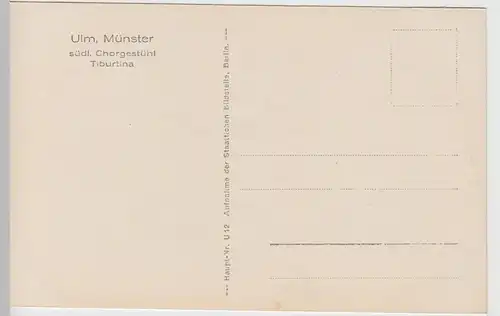 (97467) Foto AK Ulm, Donau, Münster, Chorgestühl, Tiburtina, vor 1945