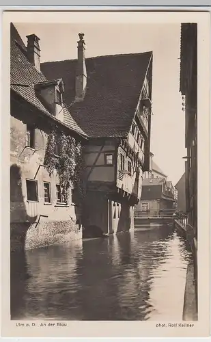 (96146) Foto AK Ulm, Donau, schiefes Haus an der Blau, vor 1945